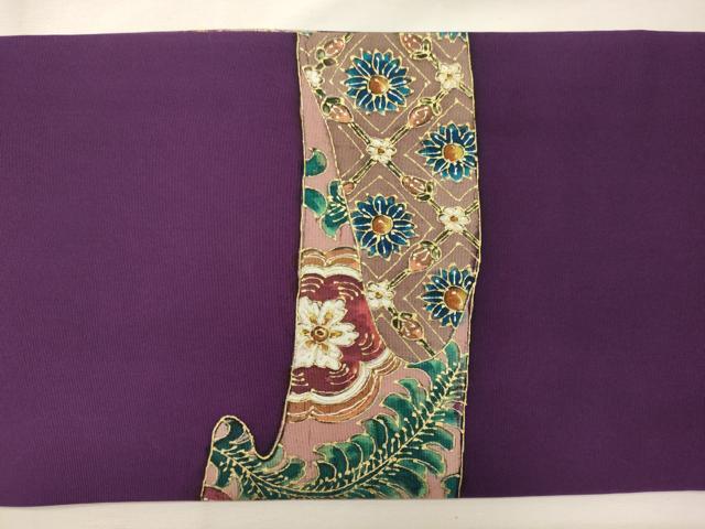 平和屋着物◎塩瀬　九寸名古屋帯　草花文　金彩　正絹　逸品　CABH2846oy