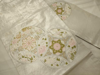 平和屋着物◎九寸名古屋帯 唐織 七宝正倉院花文 金銀糸 正絹 逸品 CABH2849oy