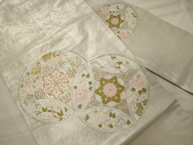 平和屋着物◎九寸名古屋帯 唐織 七宝正倉院花文 金銀糸 正絹 逸品 CABH2849oy