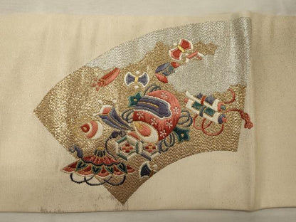 平和屋着物◎九寸名古屋帯 唐織 地紙花文 宝尽くし 金銀糸 正絹 逸品 CABH2853oy
