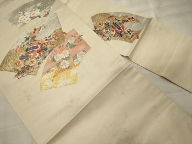 平和屋着物◎九寸名古屋帯 唐織 地紙花文 宝尽くし 金銀糸 正絹 逸品 CABH2853oy