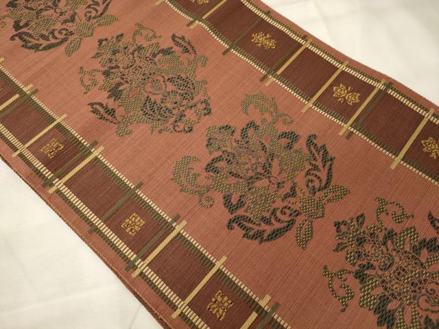 平和屋着物◎本場筑前博多織　八寸名古屋帯　更紗花文　正絹　逸品　CABH2856oy
