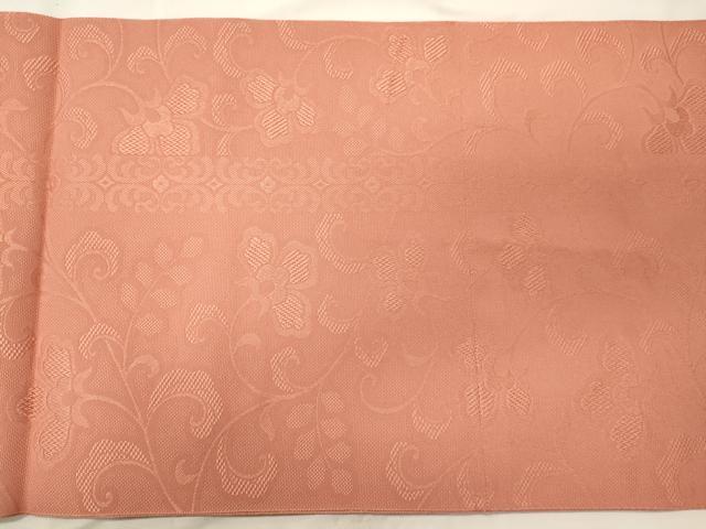 平和屋着物◎八寸名古屋帯　更紗花唐草文　甚三紅色　正絹　逸品　CABH2864oy