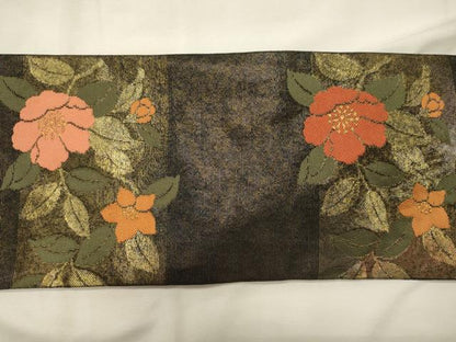 平和屋着物◎九寸名古屋帯　舞花文　黒地　金糸　正絹　逸品　CABH2870oy