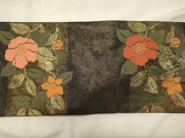 平和屋着物◎九寸名古屋帯　舞花文　黒地　金糸　正絹　逸品　CABH2870oy