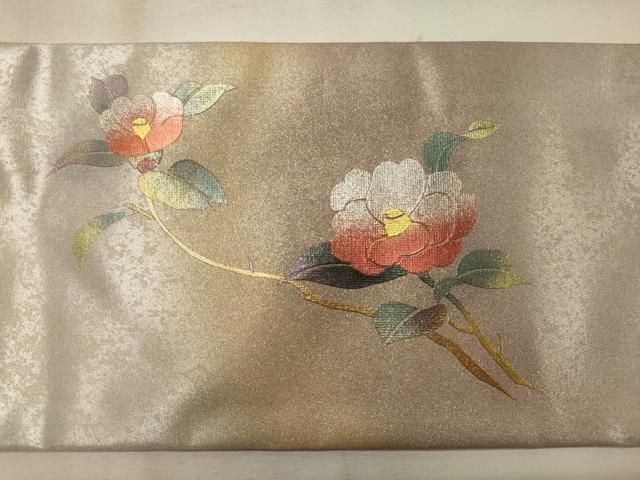 平和屋着物◎九寸名古屋帯　椿　金銀彩　正絹　逸品　CABH2872oy