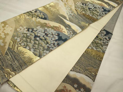平和屋着物◎六通柄袋帯　遠山枝花松文　金糸　正絹　逸品　CABH2879oy