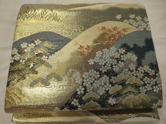 平和屋着物◎六通柄袋帯　遠山枝花松文　金糸　正絹　逸品　CABH2879oy
