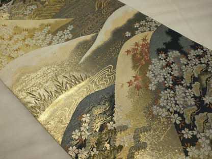 平和屋着物◎六通柄袋帯　遠山枝花松文　金糸　正絹　逸品　CABH2879oy