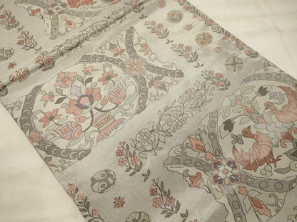 平和屋着物◎六通柄袋帯　向かい鳥花文　正絹　逸品　CABH2880oy