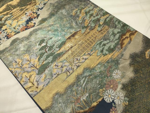 平和屋着物◎六通柄袋帯　風景草花文　金銀糸　正絹　逸品　CABH2881oy