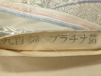 平和屋着物◎六通柄袋帯 九百錦 プラチナ箔 草花文 正絹 逸品 CABH2884oy