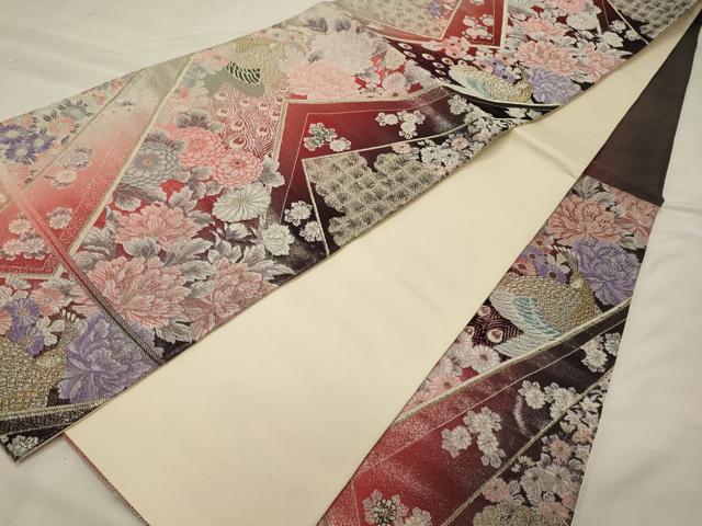 平和屋着物◎六通柄袋帯 唐織 花鳥文 金銀糸 正絹 逸品 CABH2887oy