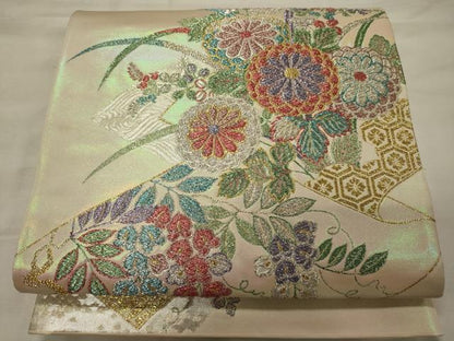 平和屋着物◎六通柄袋帯 草花文 藤花房 金銀糸 正絹 逸品 CABH2889oy