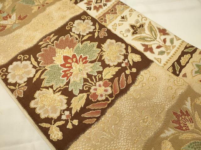 平和屋着物◎六通柄袋帯 更紗花文 金糸 正絹 逸品 CABH2891oy