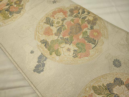 平和屋着物◎佐賀錦 六通柄袋帯 本箔佐賀錦 陶器草花丸文 正絹 逸品 CABH2892oy