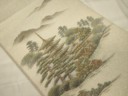 平和屋着物◎太鼓柄袋帯 作家物 綴れ 八坂五重塔 正絹 逸品 CABH2897oy