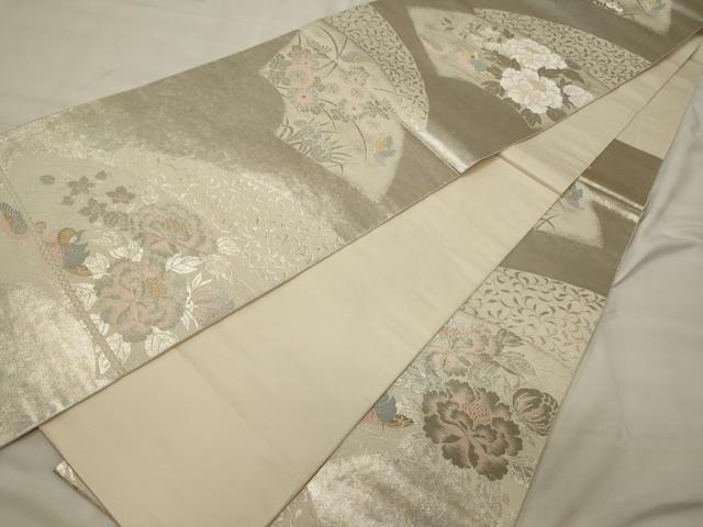 平和屋着物◎六通柄袋帯 しおり錦 手織引箔 地紙重ね花鳥文 金銀糸 正絹 逸品 CABH2898oy