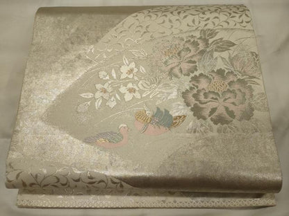 平和屋着物◎六通柄袋帯 しおり錦 手織引箔 地紙重ね花鳥文 金銀糸 正絹 逸品 CABH2898oy