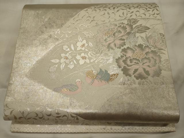平和屋着物◎六通柄袋帯 しおり錦 手織引箔 地紙重ね花鳥文 金銀糸 正絹 逸品 CABH2898oy