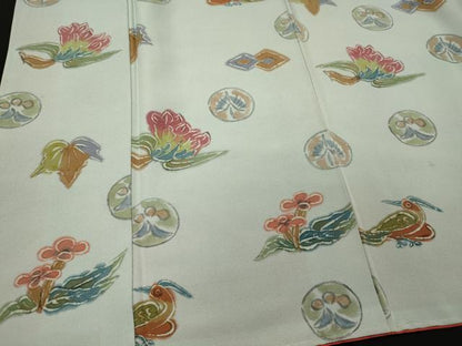 平和屋着物■上質な小紋　手描き　吉祥花鳥丸文　正絹　逸品　未使用　CABH2914oy