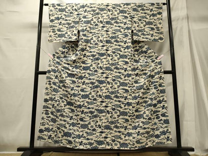 平和屋着物■上質な小紋　型染め　草花文　正絹　逸品　CABH2927oy