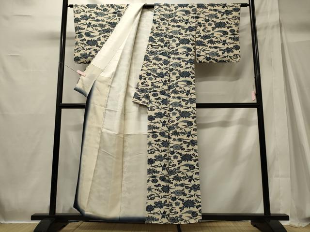 平和屋着物■上質な小紋　型染め　草花文　正絹　逸品　CABH2927oy