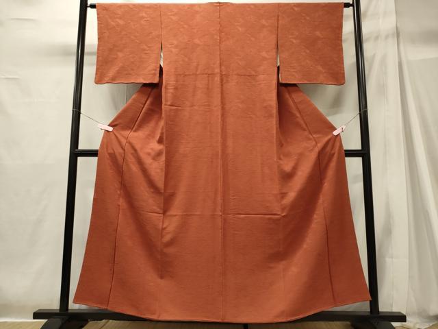 平和屋着物■上質な色無地　流水地紋　樺色　正絹　逸品　CABH2938oy