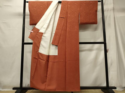 平和屋着物■上質な色無地　流水地紋　樺色　正絹　逸品　CABH2938oy