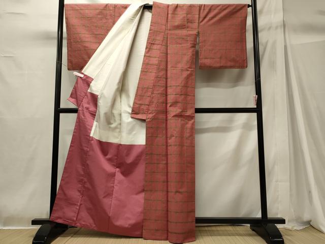 平和屋着物■上質な紬 格子柄 正絹 逸品 CABH2946oy