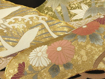 平和屋着物■黒留袖 駒刺繍 笠松飛鶴花文 金彩 洗える着物 CABH2960oy