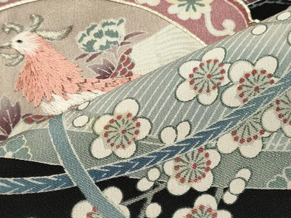 平和屋着物■黒留袖 駒刺繍 鏡裏花鳥松文 暈し染め 銀糸 洗える着物 CABH2961oy