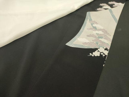 平和屋着物■黒留袖 駒刺繍 鏡裏花鳥松文 暈し染め 銀糸 洗える着物 CABH2961oy