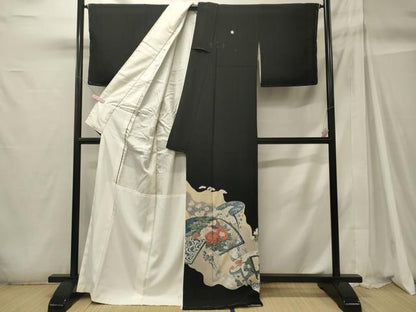 平和屋着物■豪華黒留袖 道長花鳥松文 銀彩 正絹 逸品 未使用 CABH2963oy