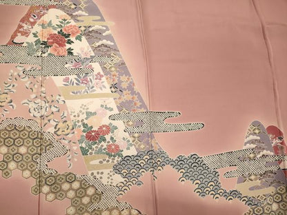 平和屋着物■訪問着　遠山吉祥花文　暈し染め　金彩　正絹　逸品　CABH2970oy