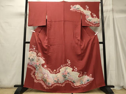平和屋着物■訪問着　手描き　草花文　暈し染め　正絹　逸品　CABH2973oy