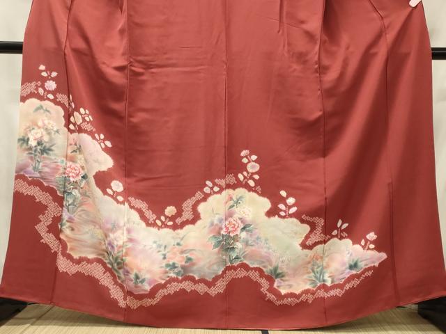 平和屋着物■訪問着　手描き　草花文　暈し染め　正絹　逸品　CABH2973oy