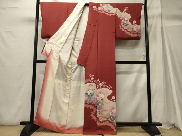 平和屋着物■訪問着　手描き　草花文　暈し染め　正絹　逸品　CABH2973oy