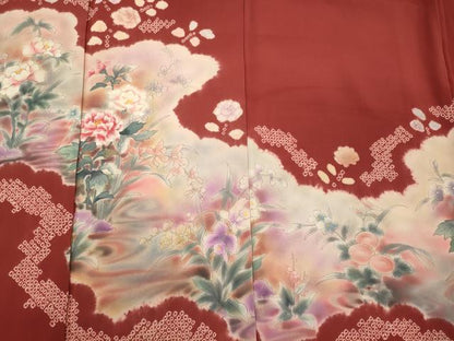平和屋着物■訪問着　手描き　草花文　暈し染め　正絹　逸品　CABH2973oy