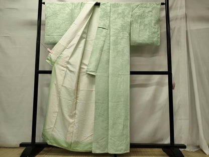 平和屋着物■上質な色無地　風景草木地紋　青磁鼠色　正絹　逸品　CABH2995oy