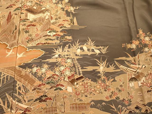 平和屋着物■訪問着 渡橋風景花文 正絹 逸品 CABH2996oy