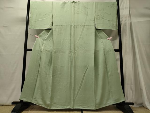 平和屋着物■上質な色無地　芝地紋　若芽色　正絹　逸品　CABH3014oy