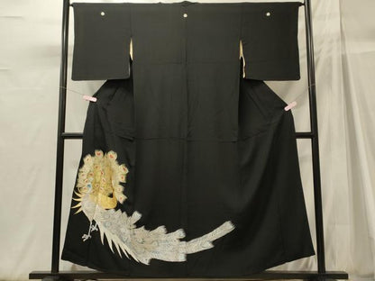 平和屋着物■豪華黒留袖　総刺繍　孔雀文　金銀糸　正絹　逸品　CABH3015oy