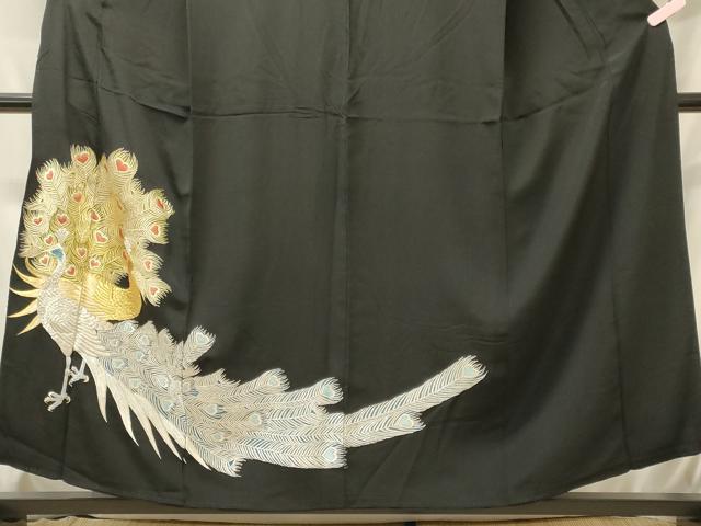 平和屋着物■豪華黒留袖　総刺繍　孔雀文　金銀糸　正絹　逸品　CABH3015oy