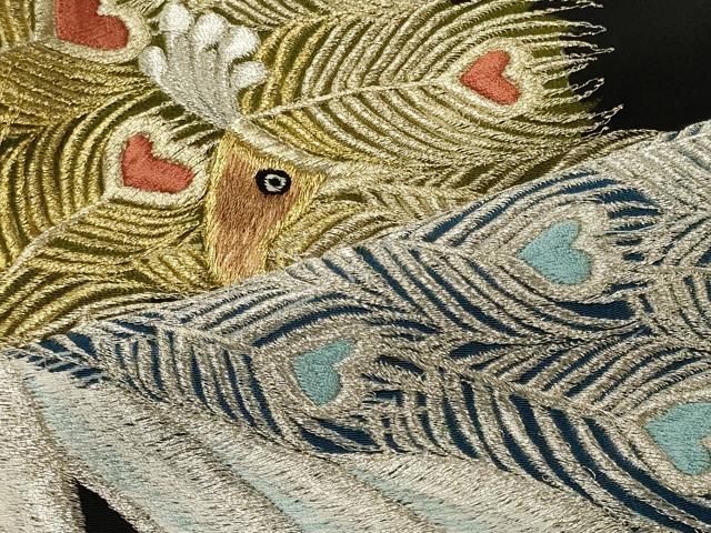 平和屋着物■豪華黒留袖　総刺繍　孔雀文　金銀糸　正絹　逸品　CABH3015oy