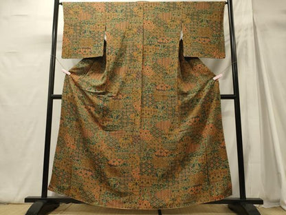 平和屋着物■上質な小紋　手描き　切り嵌め花文　正絹　逸品　CABH3025oy