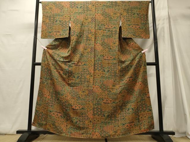 平和屋着物■上質な小紋　手描き　切り嵌め花文　正絹　逸品　CABH3025oy