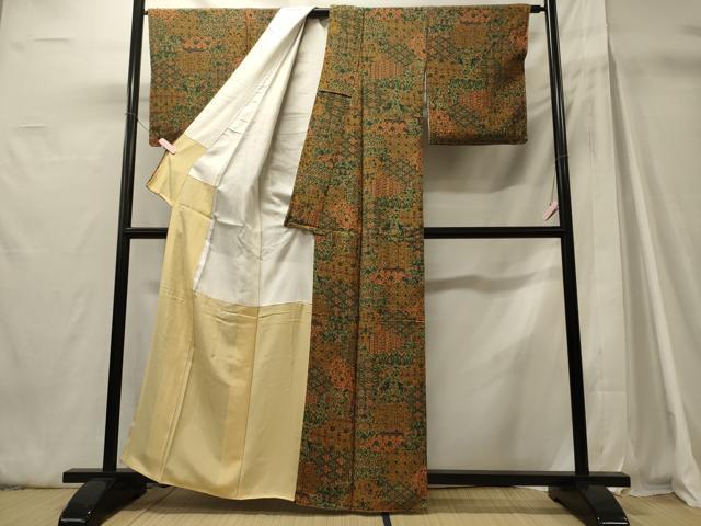 平和屋着物■上質な小紋　手描き　切り嵌め花文　正絹　逸品　CABH3025oy