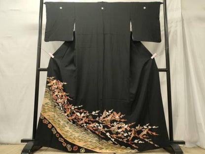 平和屋着物■豪華黒留袖　駒刺繍　飛鶴梅松文　暈し染め　金彩　正絹　逸品　CABH3030oy