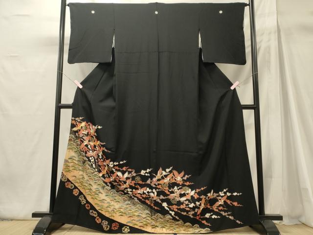 平和屋着物■豪華黒留袖　駒刺繍　飛鶴梅松文　暈し染め　金彩　正絹　逸品　CABH3030oy
